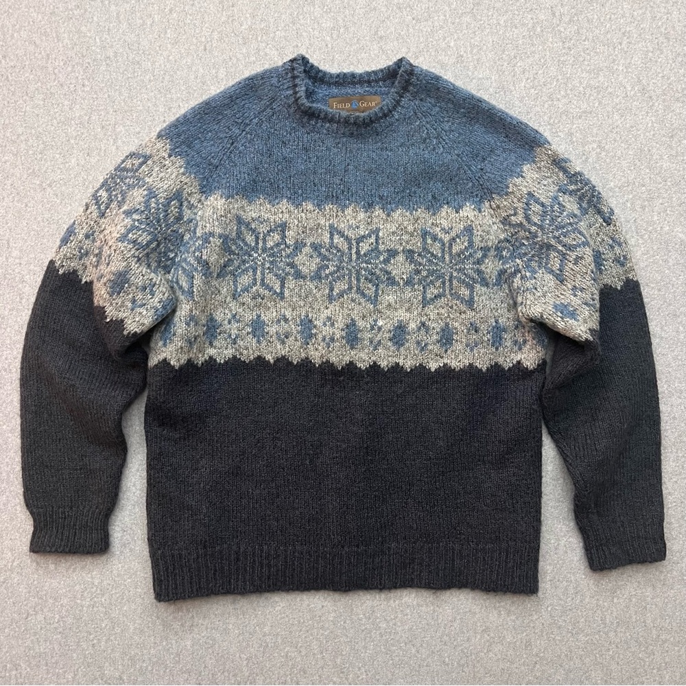 Vintage Field Gear Wool Blend Mens Fair Isle Sweater Size Large Snowflake Retro